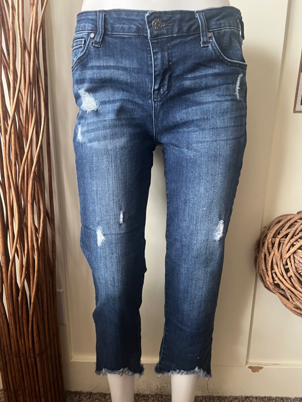 Celebrity Pink Dark Blue Distressed Cropped Jeans